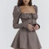 Carlina Mocha mini-jurk met lange mouwen