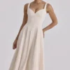 Carlotta Vintage ivoorkleurige twill midi-jurk met silhouet