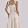 Carlotta Vintage ivoorkleurige twill midi-jurk met silhouet