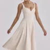 Carlotta Vintage ivoorkleurige twill midi-jurk met silhouet