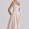 Carlotta Vintage ivoorkleurige twill midi-jurk met silhouet
