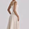 Carlotta Vintage ivoorkleurige twill midi-jurk met silhouet