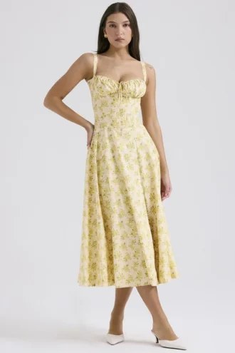 Carmen Buttercup vintage katoenen bustier-zomerjurk met bloemenprint