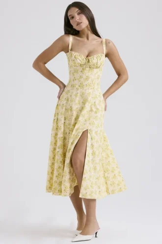 Carmen Buttercup vintage katoenen bustier-zomerjurk met bloemenprint