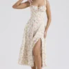 Carmen ivoorkleurige katoenen bustier-zomerjurk met weideprint