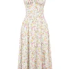 Carmen lichtblauwe katoenen bustier-zomerjurk met weideprint