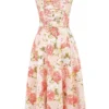 Carmen roze pioenroosprint katoenen bustier-Zomerjurk