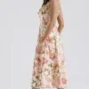 Carmen roze pioenroosprint katoenen bustier-Zomerjurk