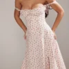 Carmen witte katoenen bustier-zomerjurk met rozenknopjesprint