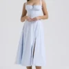 Carmen zachtblauwe katoenen bustier-Zomerjurk