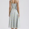 Carmen Zachtblauwe katoenen bustier-zomerjurk met vintage bloemenprint