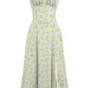 Carmen Zachtblauwe katoenen bustier-zomerjurk met vintage bloemenprint