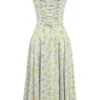 Carmen Zachtblauwe katoenen bustier-zomerjurk met vintage bloemenprint