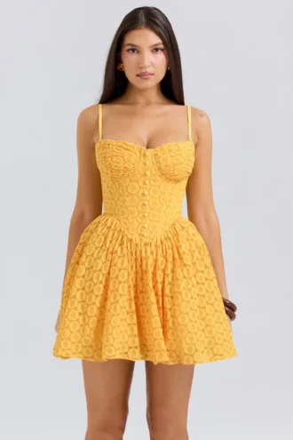 Carolina Apricot kanten corset mini-jurk