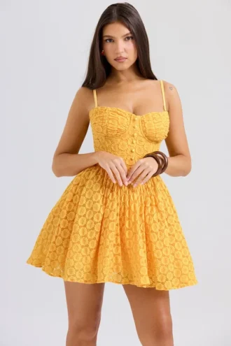 Carolina Apricot kanten corset mini-jurk