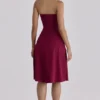 Carolla Wijnrode Midi-jurk met halternek van zachte twill