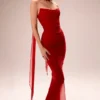 Cassidy Holly Red Mesh Maxi-rok met gerimpelde zomen