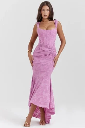 Cesca roze maxi-jurk met bloemenprint