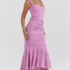 Cesca roze maxi-jurk met bloemenprint