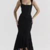 Cesca zwarte maxi-jurk met bloemenprint