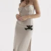 Amal champagnekleurige midi-rok met kralen