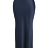 Charlene marineblauwe satijnen maxi-rok met schuine snit
