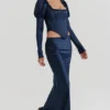 Charlene marineblauwe satijnen maxi-rok met schuine snit