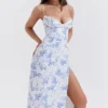 Charlotte blauwe midi-jurk met korset en print