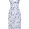 Charlotte blauwe midi-jurk met korset en print