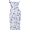 Charlotte blauwe midi-jurk met korset en print