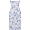 Charlotte blauwe midi-jurk met korset en print