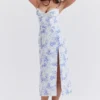 Charlotte blauwe midi-jurk met korset en print