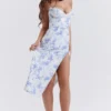 Charlotte blauwe midi-jurk met korset en print