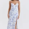 Charlotte blauwe midi-jurk met korset en print