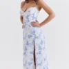 Charlotte blauwe midi-jurk met korset en print