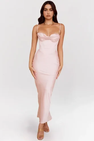 Charmaine Blush Pink Korsetten-Maxi-Jurken