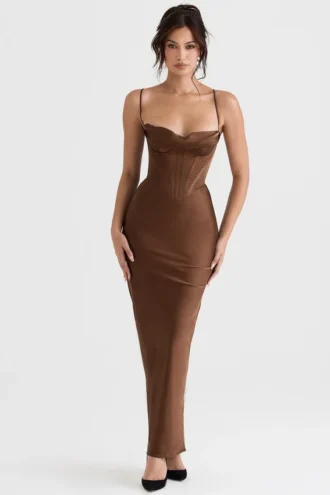 Charmaine Chocolate Korsetten-Maxi-jurk
