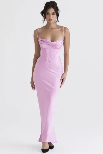 Charmaine roze korset maxi-jurk