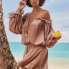 Chaya Hazelnut Off-Shoulder Jurk