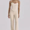 Chiara Vintage ivoorkleurige crêpe broek met rechte pijpen