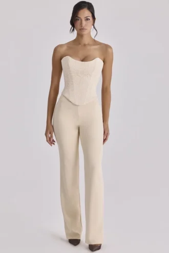 Chiara Vintage ivoorkleurige crêpe broek met rechte pijpen