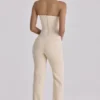Chiara Vintage ivoorkleurige crêpe broek met rechte pijpen