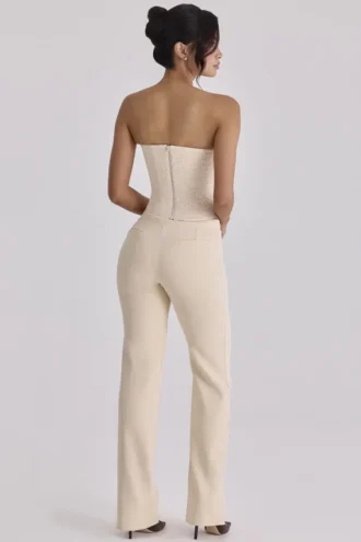 Chiara Vintage ivoorkleurige crêpe broek met rechte pijpen