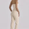 Chiara Vintage ivoorkleurige crêpe broek met rechte pijpen