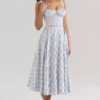 Chiarina lichtblauwe midi-jurk van stretchkatoen met gingham-ruitjes