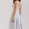 Chiarina lichtblauwe midi-jurk van stretchkatoen met gingham-ruitjes