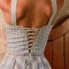 Chiarina lichtblauwe midi-jurk van stretchkatoen met gingham-ruitjes