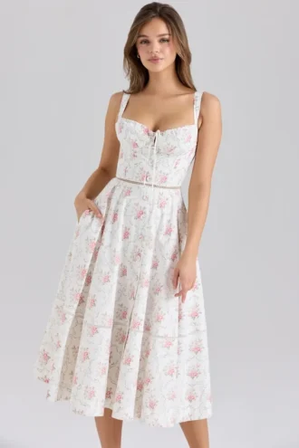 Chiarina midi-jurk met rozenprint en knoopsluiting