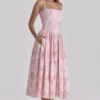 Chloe Roze katoenen midi-zomerjurk met broderie anglaise-kant