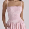 Chloe Roze katoenen midi-zomerjurk met broderie anglaise-kant